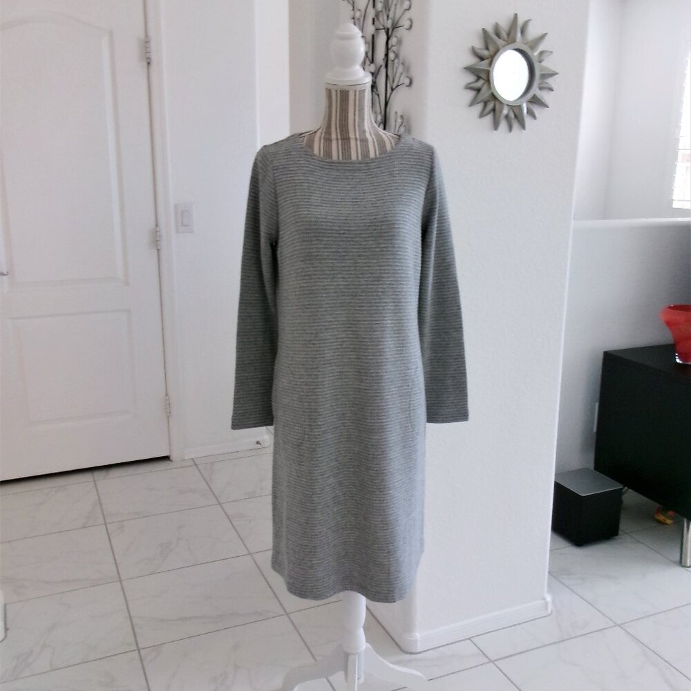 New J. Jill Sweater Sheath Dress Gray Long Sleeve Round Neck Pockets Small Tall